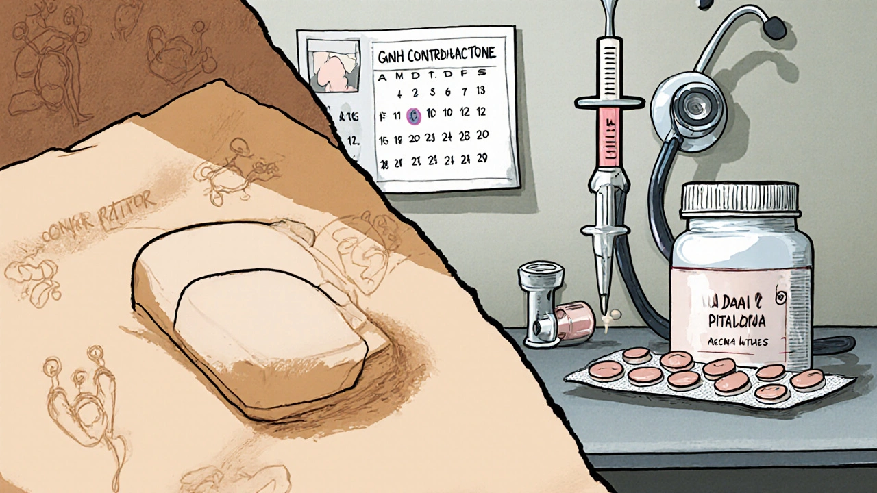 Side‑by‑side visual of Danazol pill versus other hormone therapy options and mechanisms.