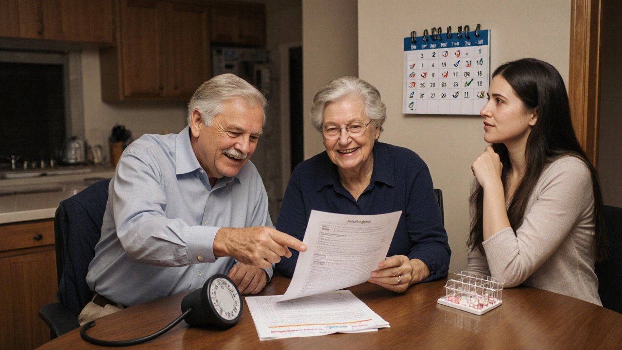 Family reviews lab results at the kitchen table after a successful NTI drug switch.