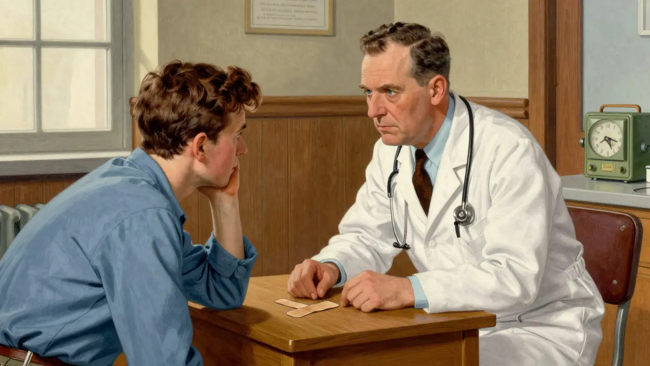 Doctor advising patient about sleep tape risks.