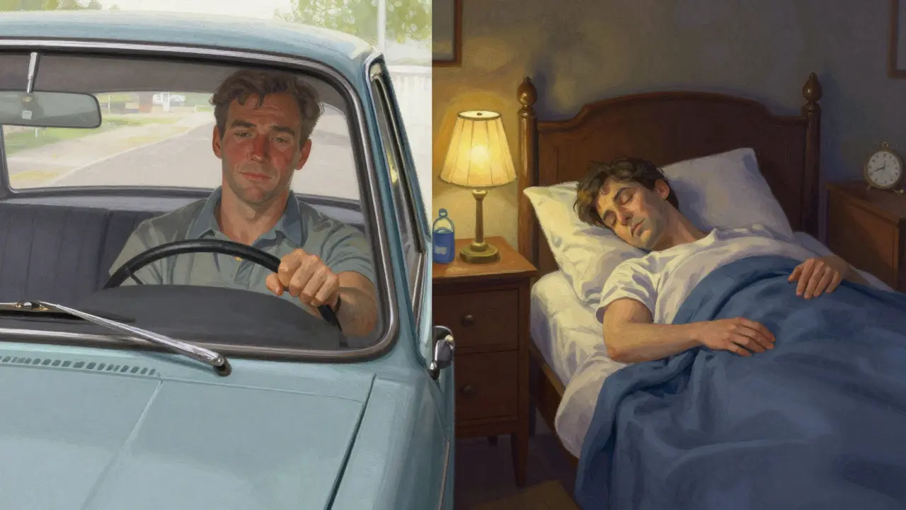 Split illustration showing alert driver and sleeping patient options.