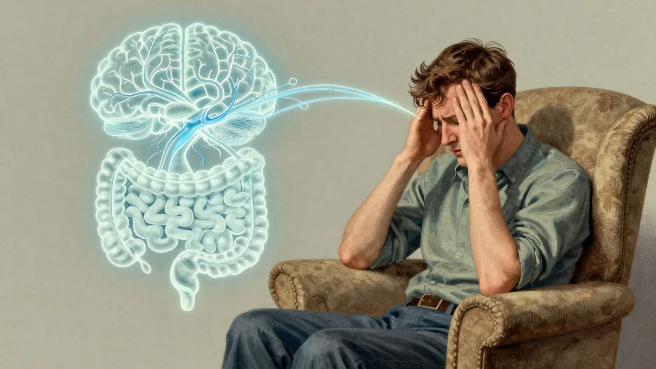 Illustration of stress connecting brain to gut