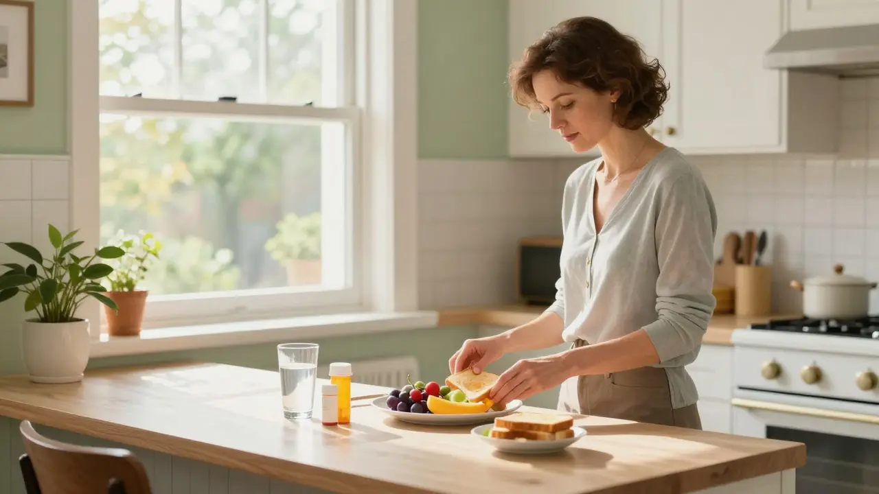Woman enjoying a stable, healthy morning routine during recovery.