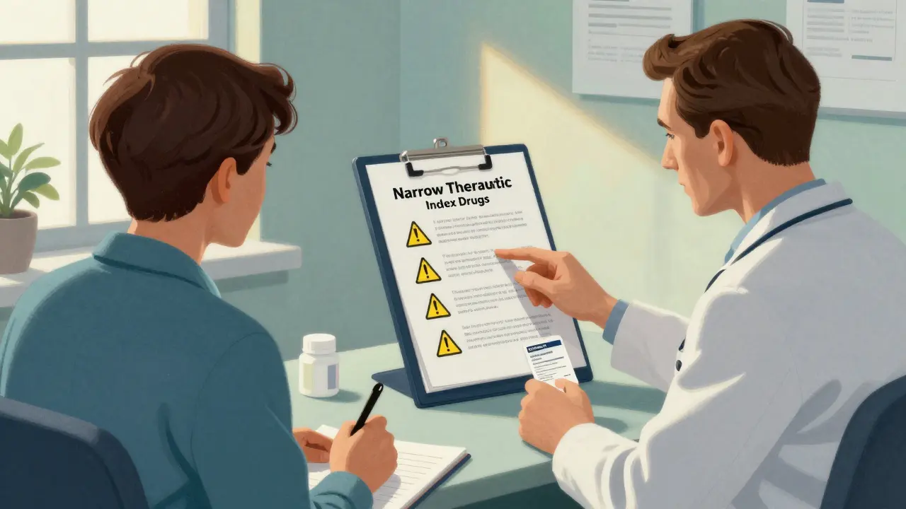 Doctor advises patient on narrow therapeutic index drug safety
