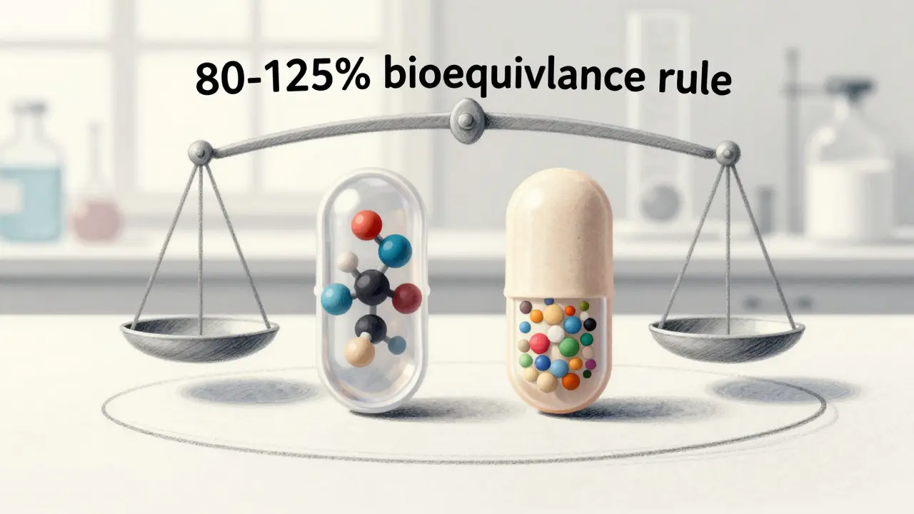 Illustration comparing active and inactive ingredients in generic drugs