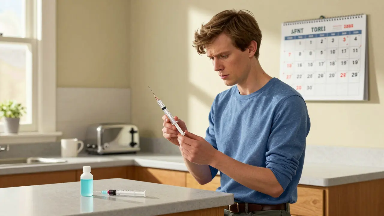 Patient preparing heparin injection at home