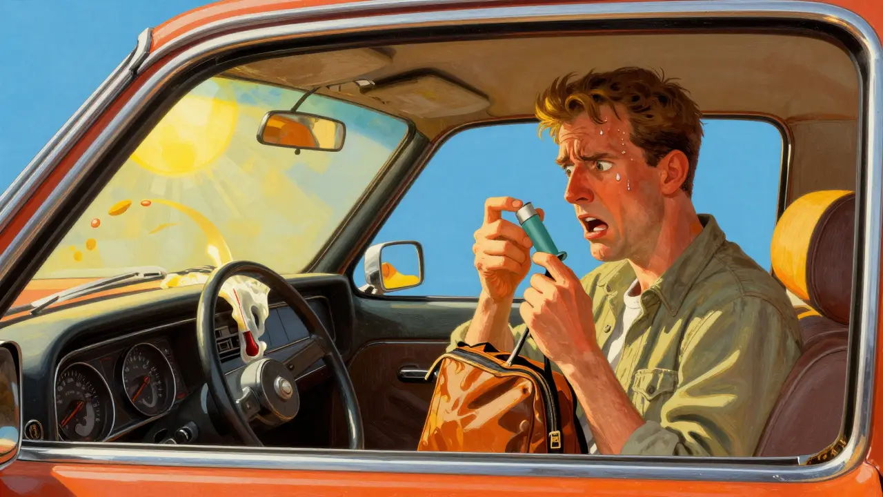 Person panics in hot car realizing inhaler was left inside