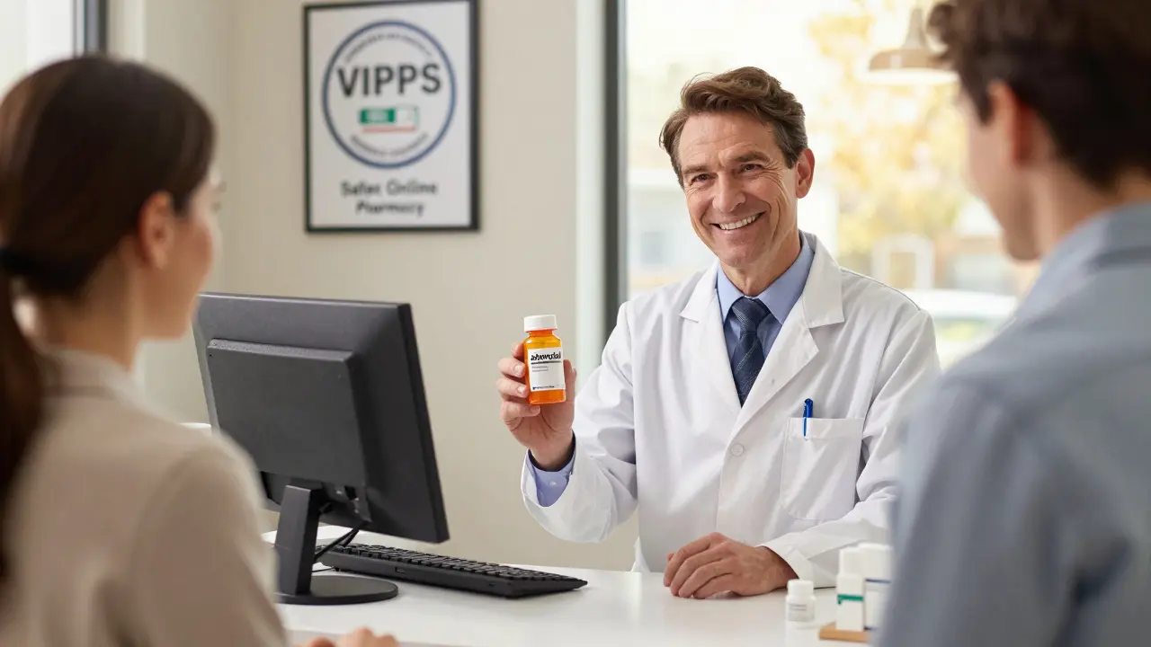 Pharmacist verifying safe generic atenolol purchase