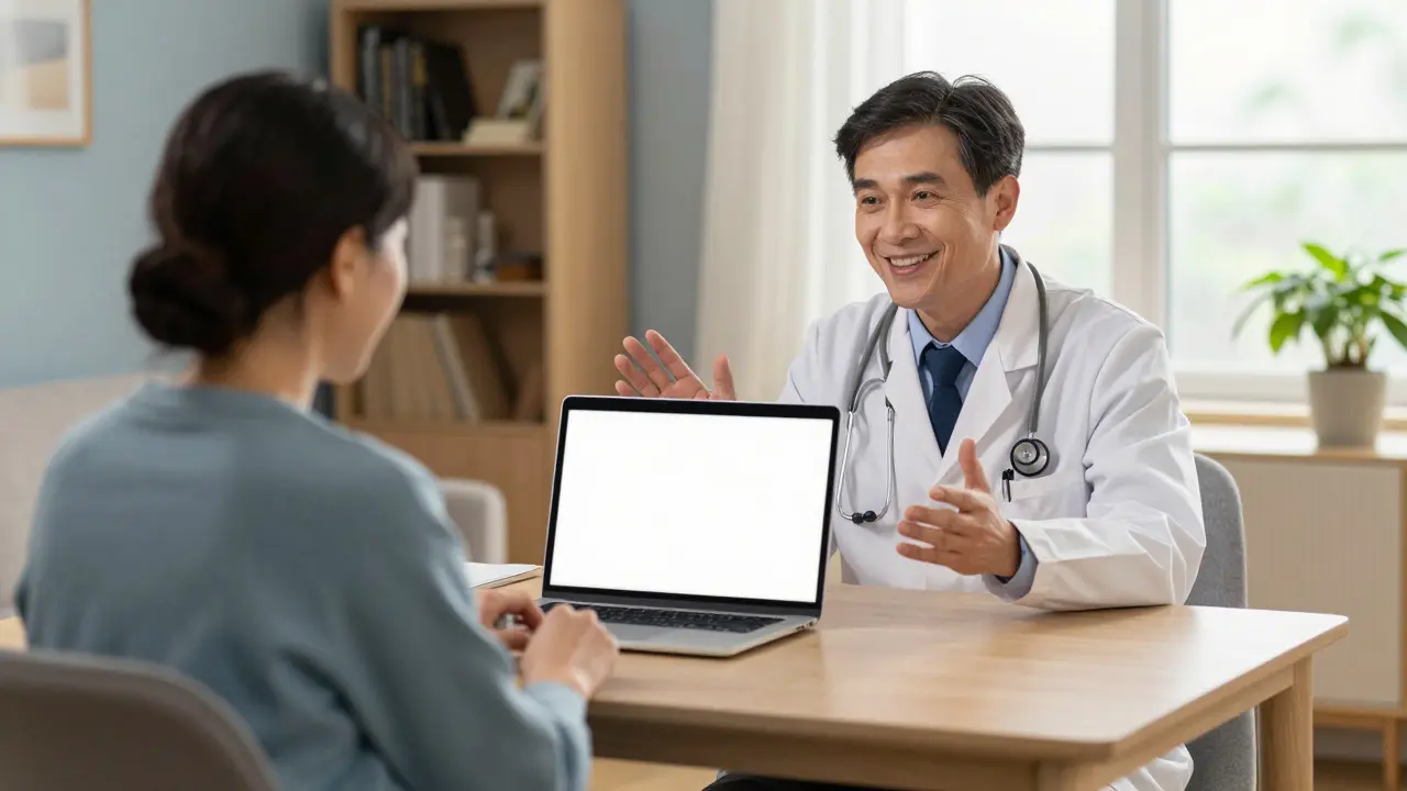 Doctor and patient having a friendly telehealth consultation via video call