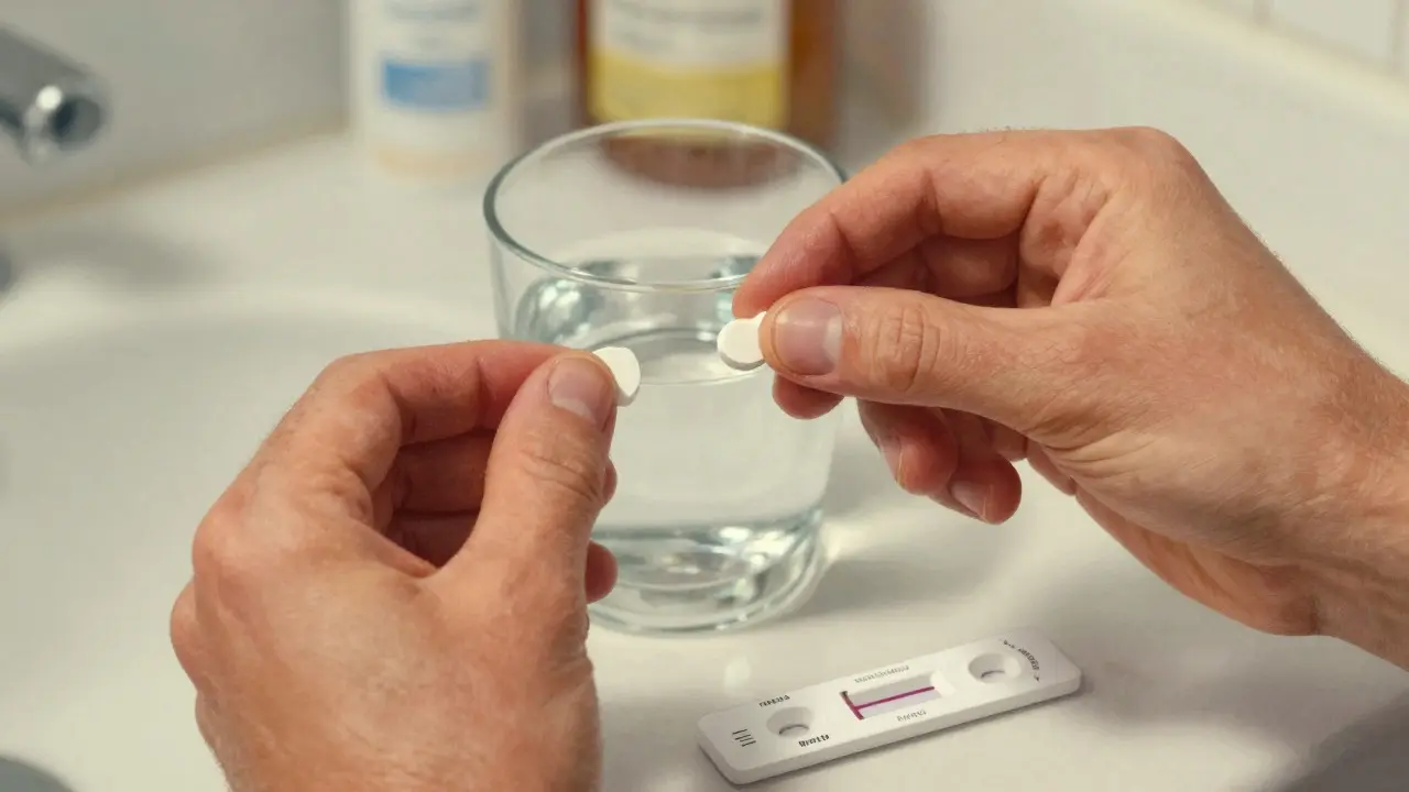 Hands testing a pill sample with a fentanyl strip