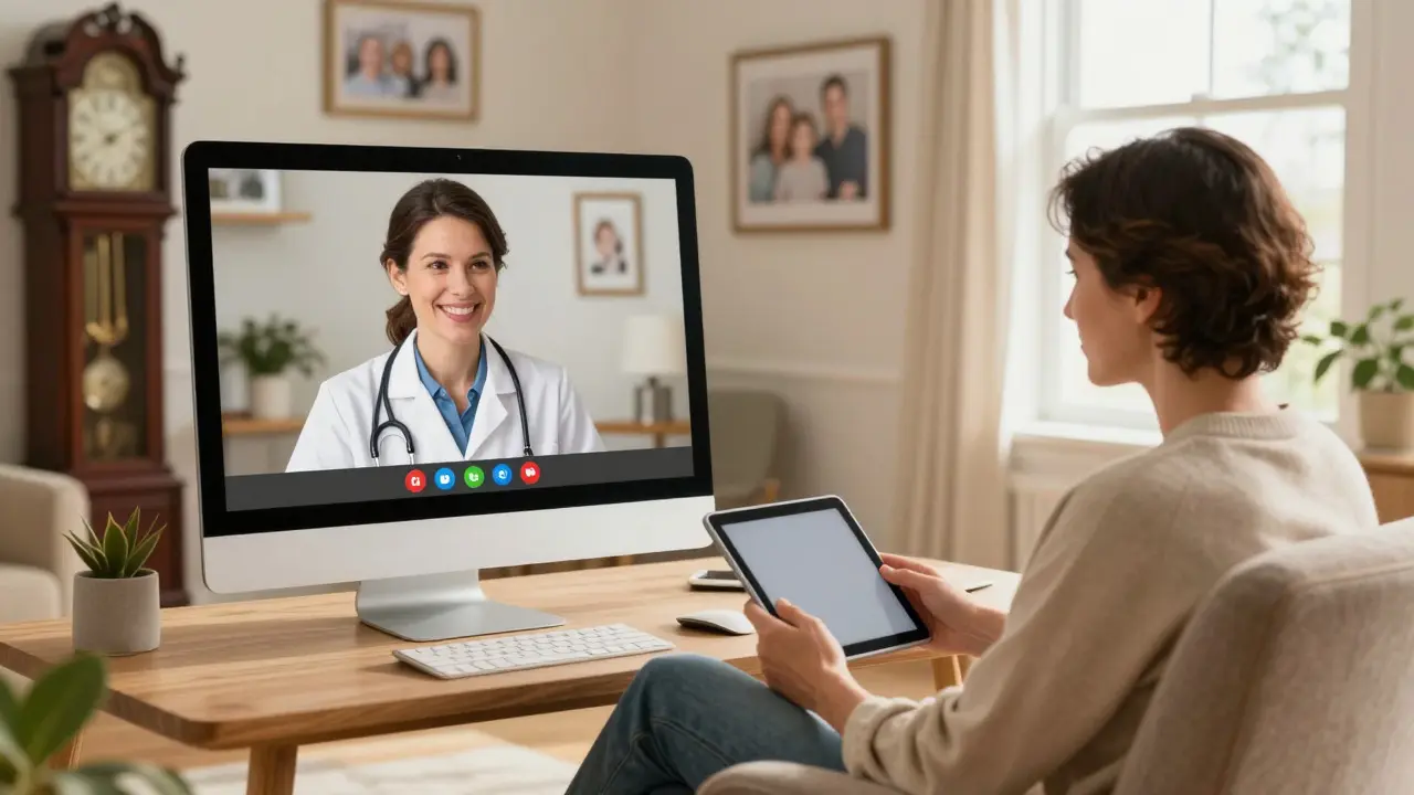 Patient having a friendly video consultation with a doctor for safe online prescription